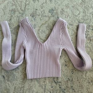 Lavender Ribbed Cropped V-Neck Sweater Top - Size small